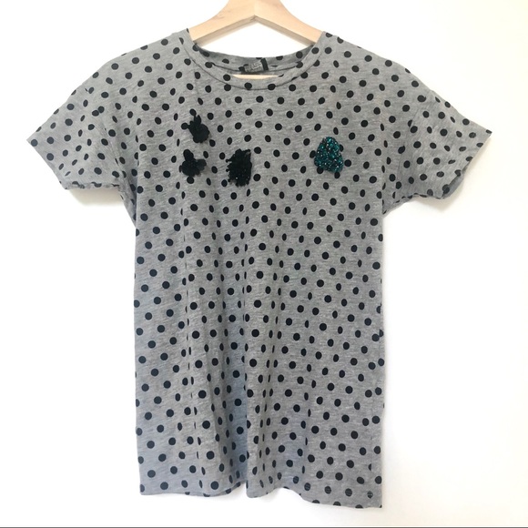 🍒 2/20$ Zara Gray & Black Polka Dot Tee - Picture 3 of 11
